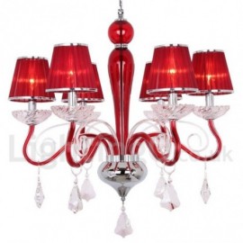 Lustre contemporain de Style bougie en cristal K9, 6 lumières, rouge, pour salle à manger, chambre à coucher, salon