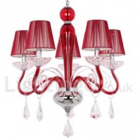 Lustre contemporain de Style bougie en cristal K9, 5 lumières, rouge, pour salle à manger, chambre à coucher, salon