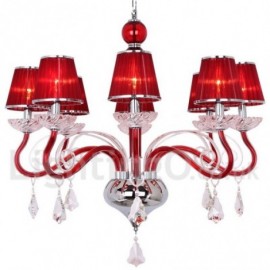 Lustre contemporain en cristal K9 de Style bougie, 8 lumières, rouge, pour salle à manger, chambre à coucher, salon