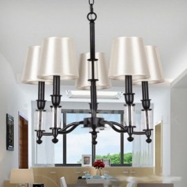 Grand lustre noir à 5 lumières pour salon, salle à manger, 2 niveaux, style bougie rétro contemporain