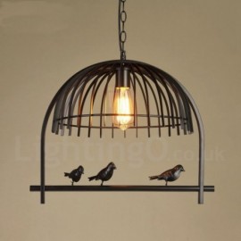 1 lumière rustique/Lodge, rétro cage à oiseaux salle à manger cafés bar suspension avec abat-jour en acier