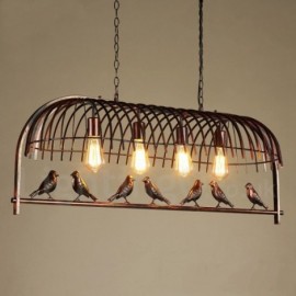 Lampe suspendue rustique/Lodge à 4 lumières, cage à oiseaux rétro, pour salle à manger, cafés, bar, avec abat-jour en acier