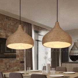 Lampe suspendue rétro et rustique à 1 lumière en corde de chanvre avec abat-jour en corde de chanvre