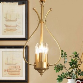 Lustre à suspension rétro, rustique et de luxe en laiton à 4 lumières