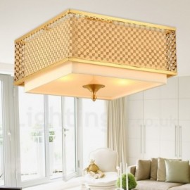 Lustre à suspension rétro, rustique et de luxe en laiton à 4 lumières avec abat-jour en tissu