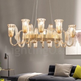 Lustre à suspension rétro, rustique et de luxe en alliage d'aluminium à 8 lumières avec abat-jour en verre