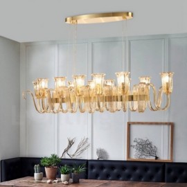 Lustre à suspension rétro, rustique et de luxe en alliage d'aluminium à 12 lumières avec abat-jour en verre