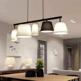 Lampe suspendue moderne/contemporaine à 5 lumières en acier avec abat-jour en tissu pour couloir, salon, salle à manger, chambre à coucher, hôtel