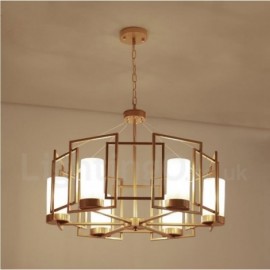 Lampe suspendue moderne/contemporaine à 6 lumières en laiton avec abat-jour en verre pour salon, salle à manger, chambre à coucher, hôtel