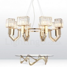 Lampe suspendue moderne/contemporaine à 8 lumières en acier avec abat-jour en cristal pour salle de bain, salon, cuisine, chambre à coucher, hôtel, couloir, salle à manger, cour