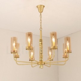 Lustre moderne/contemporain à 8 lumières en laiton avec abat-jour en verre pour salle de bain, salon, cuisine, chambre à coucher, hôtel, couloir, salle à manger, cour