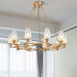 Lampe suspendue moderne/contemporaine à 10 lumières en acier avec abat-jour en verre pour salon, salle à manger, chambre à coucher