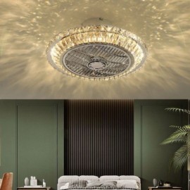 Lampe de plafond ronde dorée avec ventilateur de plafond en cristal