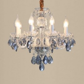 Lustre en cristal bleu européen, corps de lumière en verre, 8 lumières