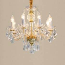 Lustre européen en cristal clair, corps de lampe en verre, 8 lumières, plafonnier doré