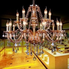 Lustre en cristal européen élégant grande suspension ambre