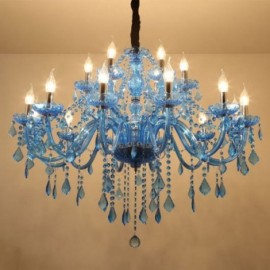 Grand lustre en cristal pendentif européen couleur bleue esthétique