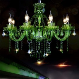 Lustre en cristal vert de Style européen, lampe suspendue à bougie