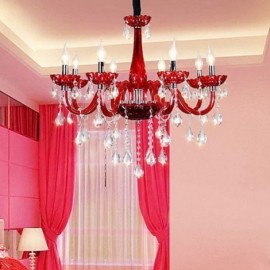 Lustre en cristal européen moderne, plafonnier de couleur rouge pour chambres