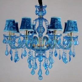 Grand lustre en cristal bleu, suspension européenne