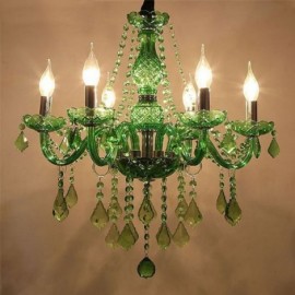 Lustre en cristal unique de style européen, luminaire suspendu vert herbe