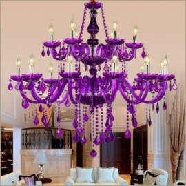 Lustre en cristal de style européen, suspension violette