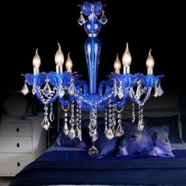 Lustre en cristal de style européen, luminaire suspendu en verre de cristal bleu