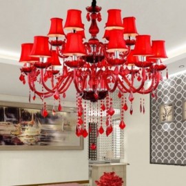 Lustre en cristal européen de couleur rouge, luminaire suspendu pour chambres