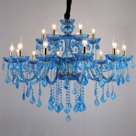 Lustre en cristal élégant, suspension bleue européenne