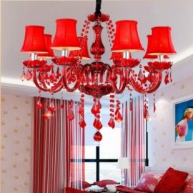 Lustre en cristal de luxe européen de couleur rouge, luminaire suspendu pour chambres