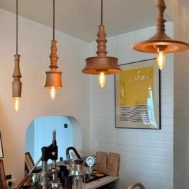 Lampe suspendue en bois d'hévéa, luminaire suspendu Vintage