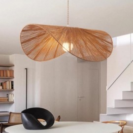 Lampe suspendue rétro créative Wabi Sabi, chapeau de paille, corde de chanvre, plafonnier