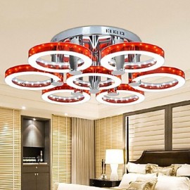 Lustre LED en acrylique rouge avec 7 lumières (Chrome)