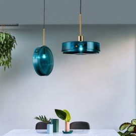 Lampe à suspension ronde en verre à gâteau, plafonnier moderne minimaliste en fer forgé