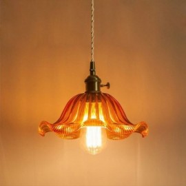 Lampe suspendue en verre nervuré coloré Vintage, abat-jour en forme de fleur, avec interrupteur rotatif