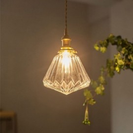 Lampe à suspension en verre nervuré en diamant transparent