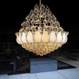 Lustre Empire contemporain en cristal couleur or suspension Lotus