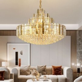 Lampe suspendue en cristal, plafonnier décoratif de luxe au 4ème étage avec feuille de fer creuse dorée, 80cm