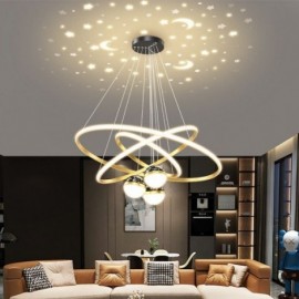 Lampe suspendue simple en fer forgé et silicone, plafonnier à trois cercles