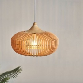 Lustre à suspension en forme de citrouille avec cadre en bois