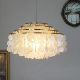 Lustre moderne en forme de goutte de pluie, abat-jour en coquille blanche, éclairage suspendu de plafond