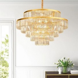 Suspension en cristal doré, éclairage de plafond à 5 niveaux, 7 lumières