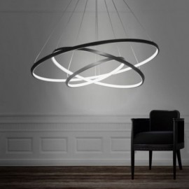 Lampe suspendue moderne en aluminium noir à 3 anneaux