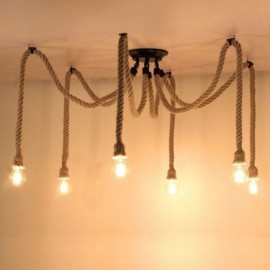 Style rétro 6/10 têtes suspension lustre en corde de chanvre plafonnier Vintage