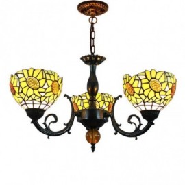 Lustre en verre teinté tournesol jaune, lampe à suspension, étude