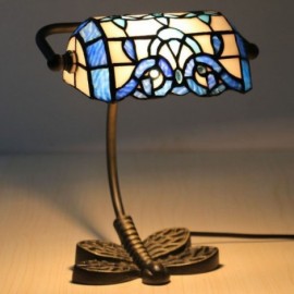 Lampe de table baroque bleue, petite lampe de chevet décorative en vitrail, lampe de bureau