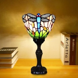 Lampe de table Dragonflys Lampe de bureau en vitrail vintage