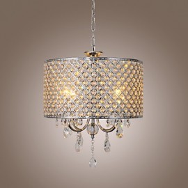 Lustre tambour en cristal moderne à 4 lumières, lampe suspendue