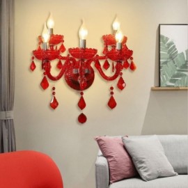 Applique murale européenne en cristal de couleur rouge, pièces lumineuses