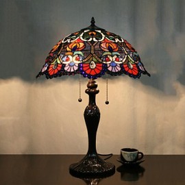 Lampe de table à motif de fleurs, 2 lumières, peinture sur verre en alliage de zinc